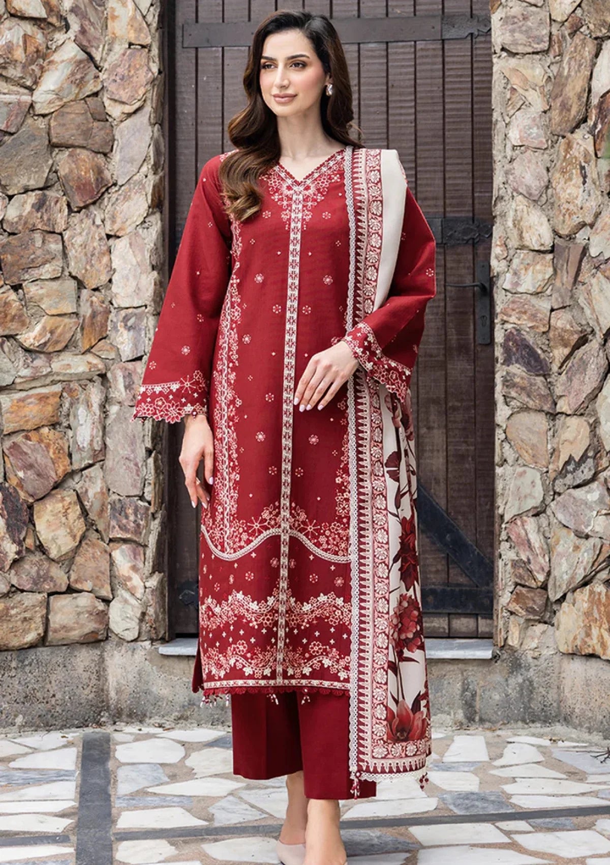 3-Piece Lawn Embroidery Collection Digital Print Voil Dobby Dupatta