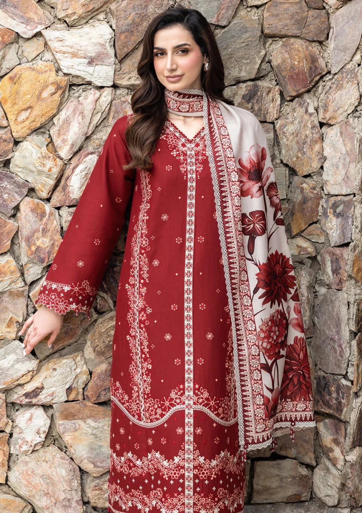 3-Piece Lawn Embroidery Collection Digital Print Voil Dobby Dupatta
