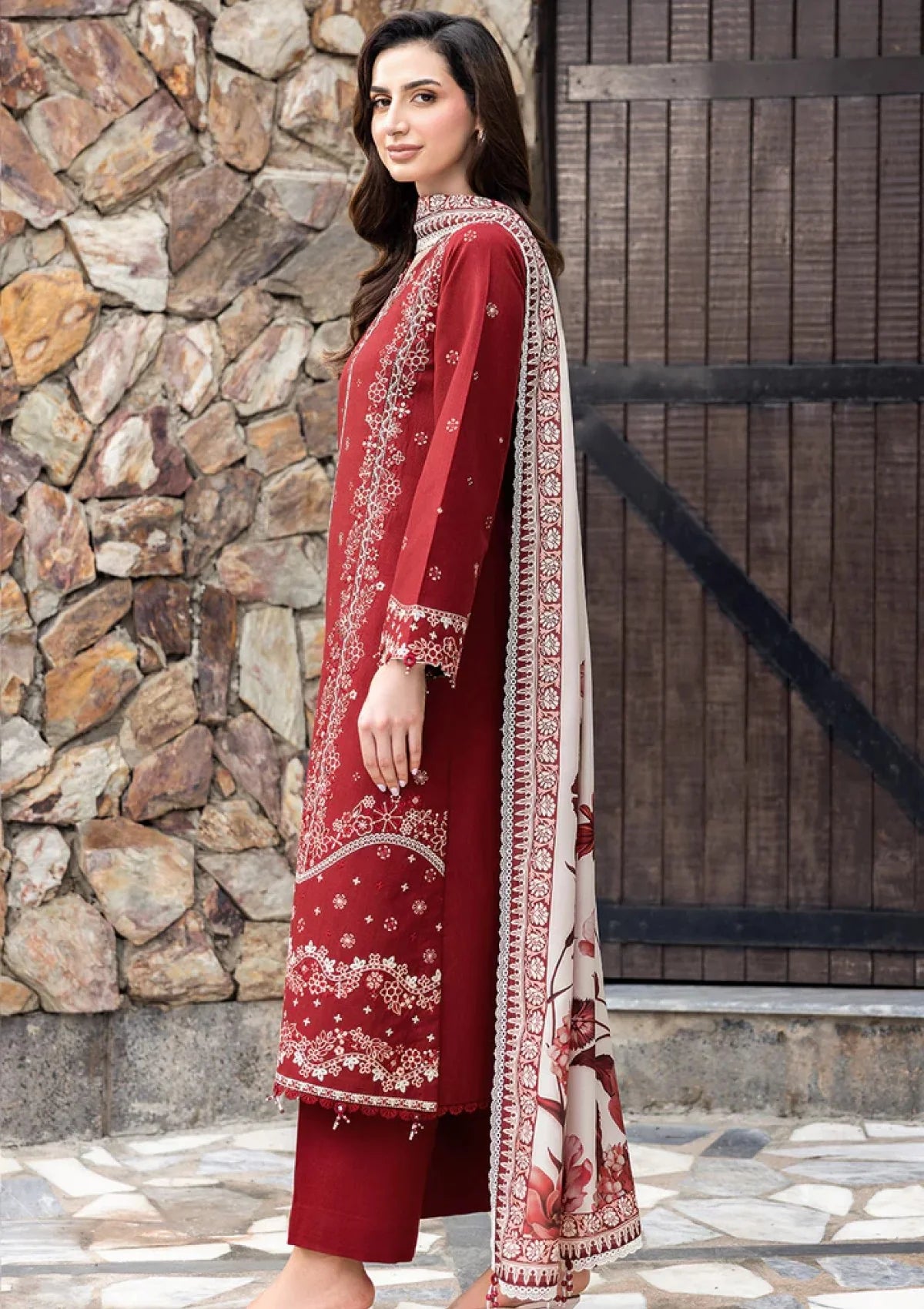 3-Piece Lawn Embroidery Collection Digital Print Voil Dobby Dupatta