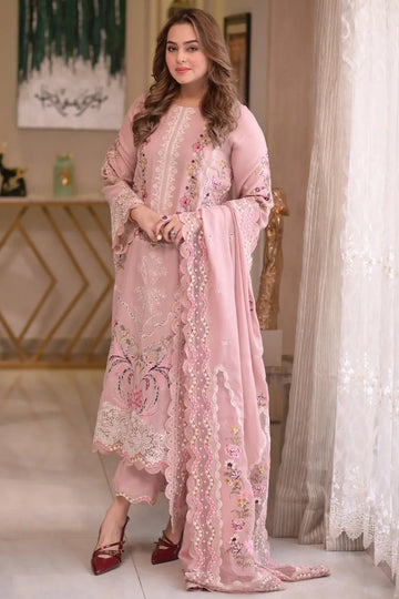 3PC LAWN EMBROIDERED SHIRT WITH COTTON NET EMBROIDERED DUPATTA AND TROUSER