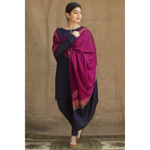 3PC EMBROIDERED DHANAK DRESS WITH WOOL SHAWL