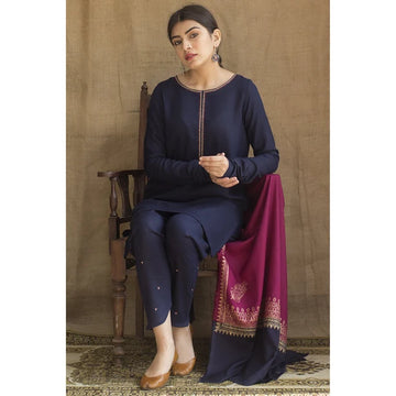 3PC EMBROIDERED DHANAK DRESS WITH WOOL SHAWL