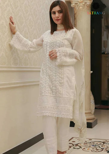 Summer Unstitched 3PC Lawn Chicken Kari Embroidered Shirt With Organza Dupatta SR-127