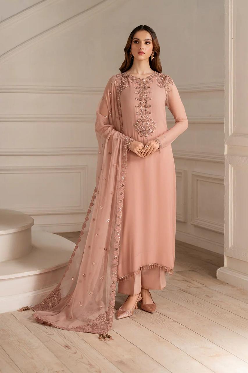 3Pc Unstitched EMBROIDERED CHIFFON Suit