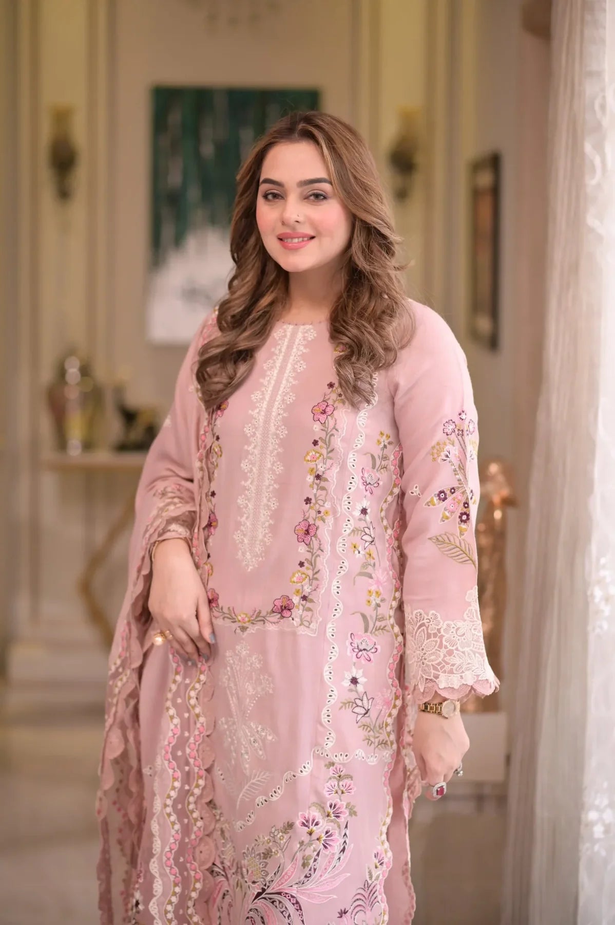 3PC LAWN EMBROIDERED SHIRT WITH COTTON NET EMBROIDERED DUPATTA AND TROUSER
