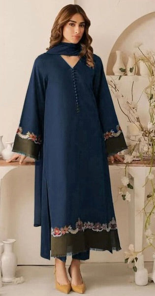3Pcs Embroidered Winter Dhanak Collection