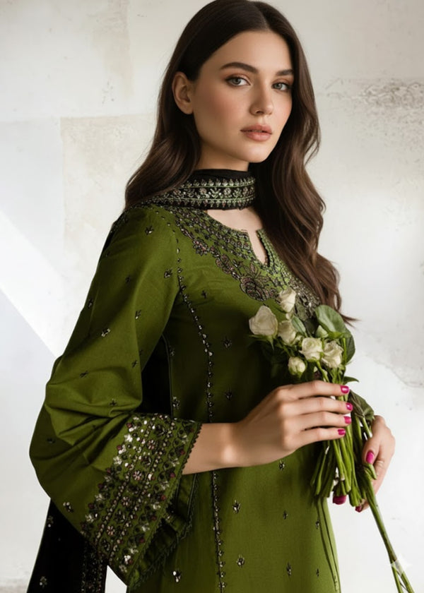 Linen Embroidered 3Pc  Suit