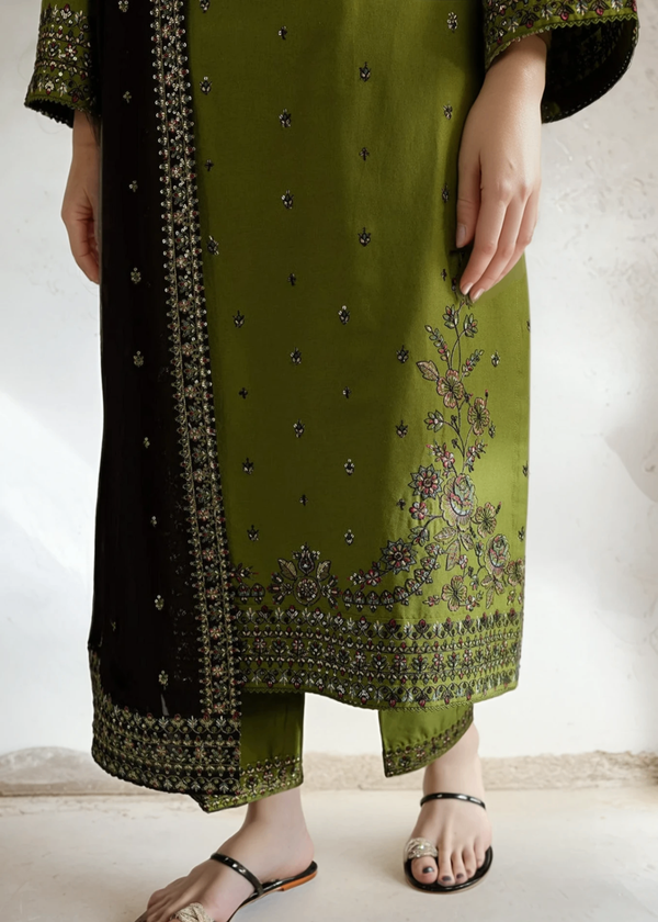 Linen Embroidered 3Pc  Suit